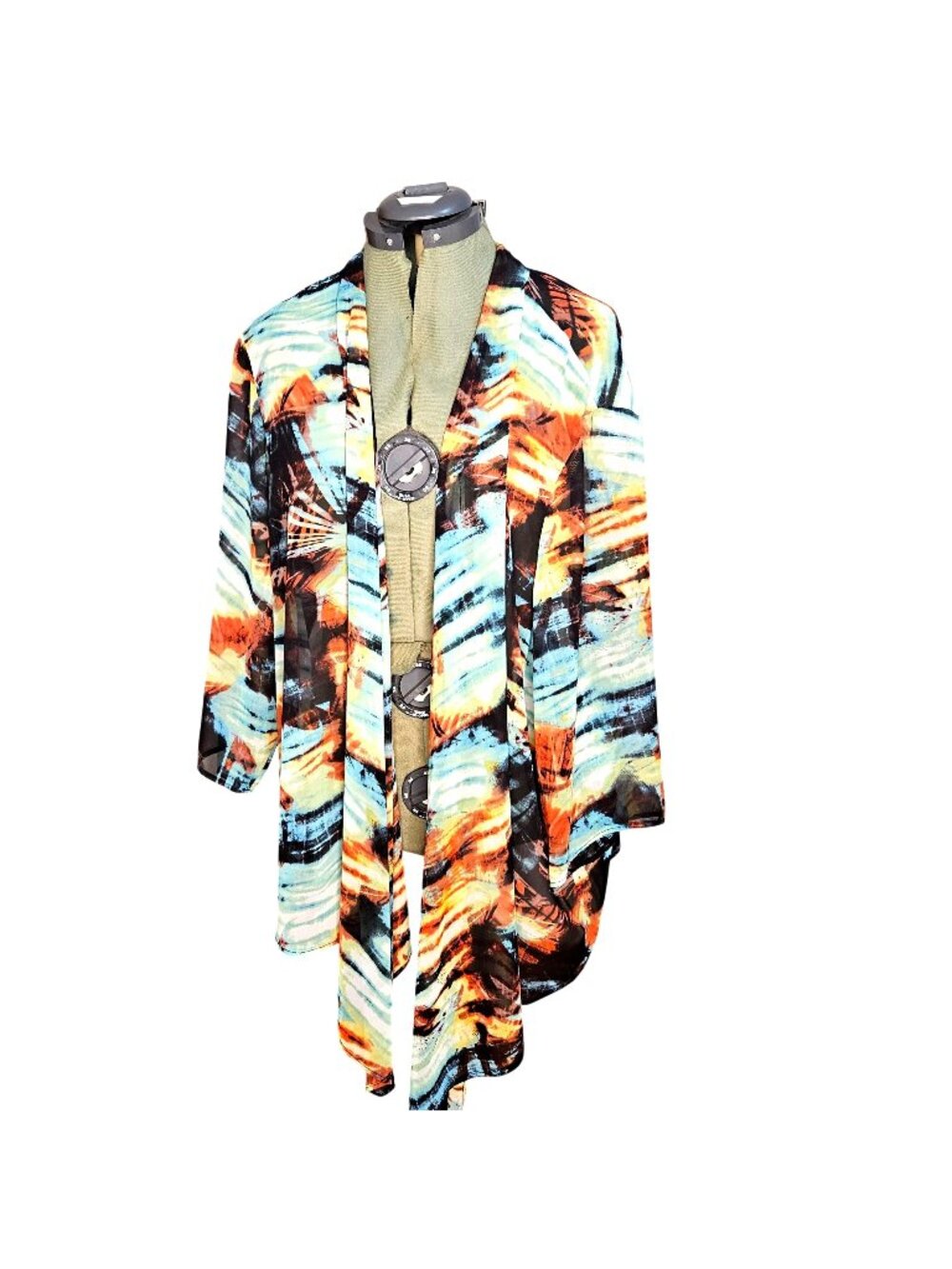 Woman's abstract art tropical travel sheer pullover kimono style swim pullover 3